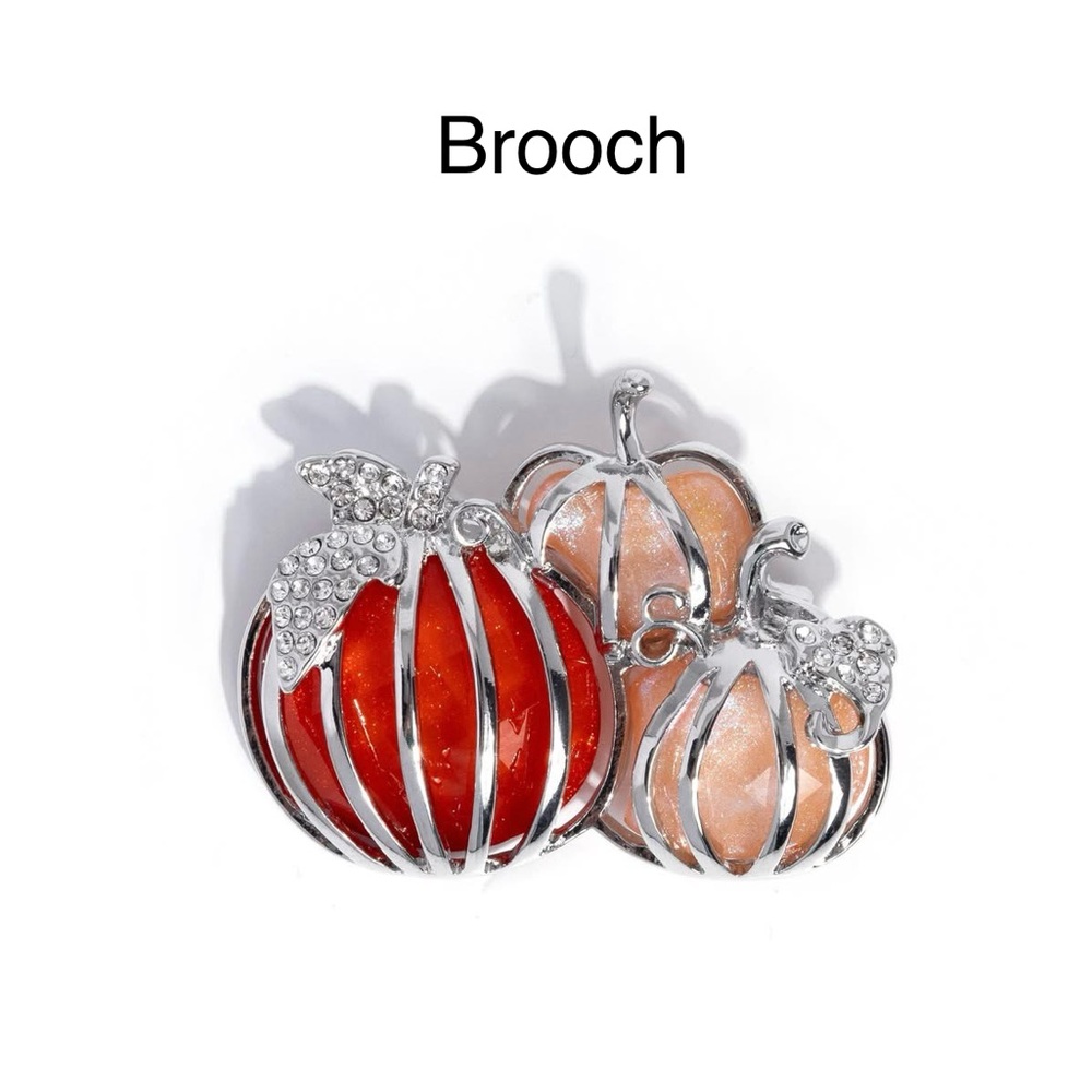 Elegant Silver and Orange Pumpkin Brooch